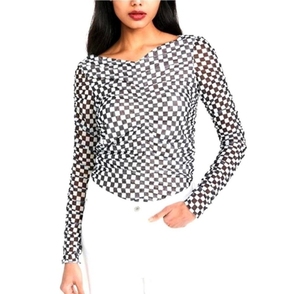 Baum & Pferdgarten Black & white‎ checkerboard ruched top